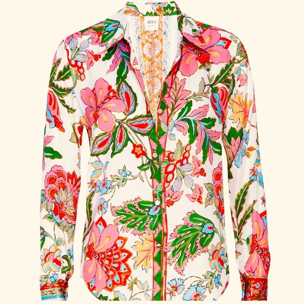 Misa Los Angeles Floral Button Down Shirt - Pink, Green, Red NWT